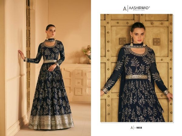 Aashirwad Almora Real Georgette With Embrodery Long Anarkali Gown  Anarakali Gown Wholesale