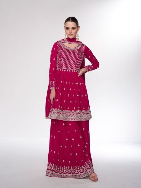 Aashirwad Creation Purple Silk Plazzo Suits Collection  Designer Plazzo Salwar Suits Wholesale