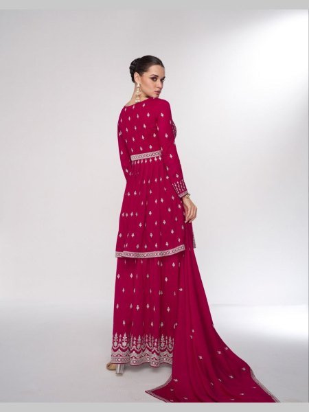 Aashirwad Creation Rani Pink Silk Plazzo Suits Collection  Designer Plazzo Salwar Suits Wholesale