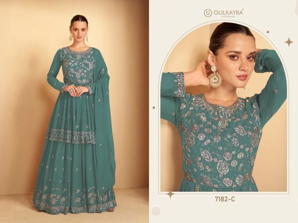  Aashirwad Gulkayra 7182 Heavy Fox Georgette With Embroidery Sequences Work Suit Designer Plazzo Salwar Suits Wholesale