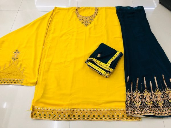 Aashirwad heavy Fox Georgette With Chainstich Embroidery work Plazzo Suit Designer Plazzo Salwar Suits Wholesale