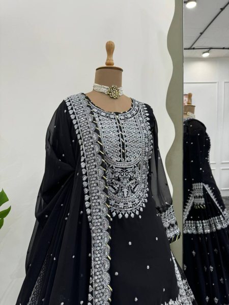 Adorable Black Georgette Lehenga Choli  With Embroidery Work Designer Lehenga Choli