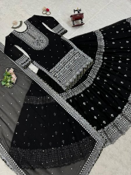 Adorable Black Georgette Lehenga Choli  With Embroidery Work Designer Lehenga Choli