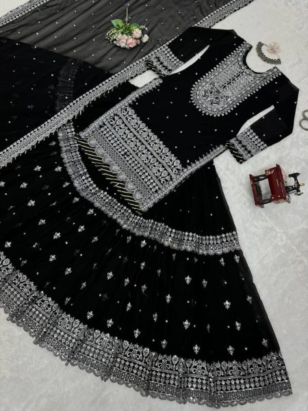 Adorable Black Georgette Lehenga Choli  With Embroidery Work Designer Lehenga Choli