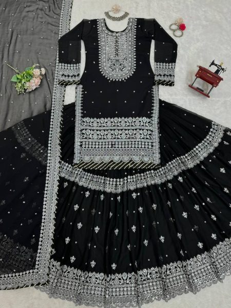 Adorable Black Georgette Lehenga Choli  With Embroidery Work Designer Lehenga Choli