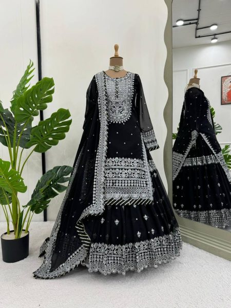 Adorable Black Georgette Lehenga Choli  With Embroidery Work Designer Lehenga Choli