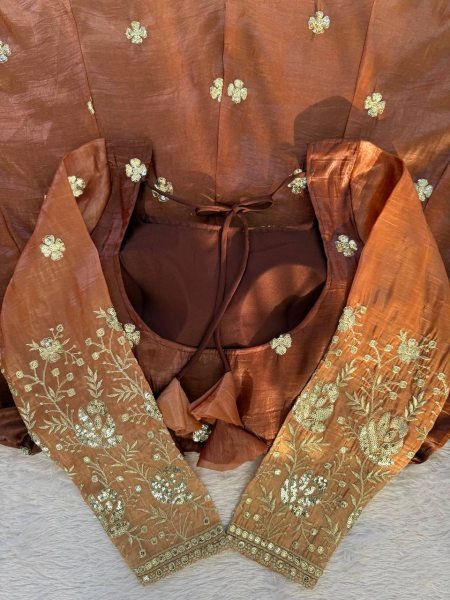 Adorned Brown Chinon Silk Thread Sequin Embroidered Anarkali Pant Set for Resellers and Exporters Anarkali Kurtis 