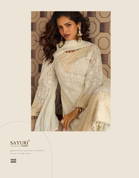 Adorned White Georgette Free Size with Embroidery Work From Sayuri Catalog Designer Plazzo Salwar Suits Wholesale