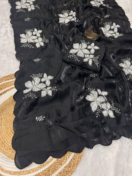 Affordable Jimmy Choo Sequin Saree with Fancy Scallop Border Online Garment Wholesale Collection for Bulk Buyers JIMMY CHOO SAREE