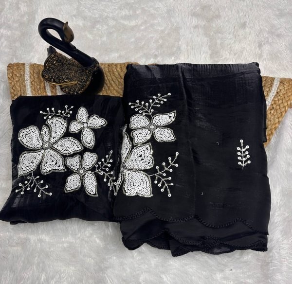Affordable Jimmy Choo Sequin Saree with Fancy Scallop Border Online Garment Wholesale Collection for Bulk Buyers JIMMY CHOO SAREE
