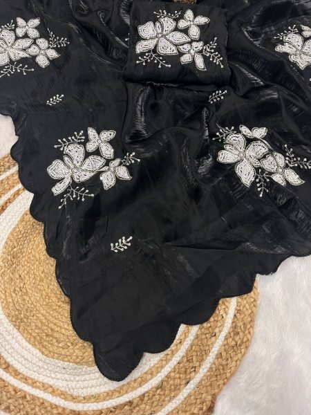 Affordable Jimmy Choo Sequin Saree with Fancy Scallop Border Online Garment Wholesale Collection for Bulk Buyers JIMMY CHOO SAREE