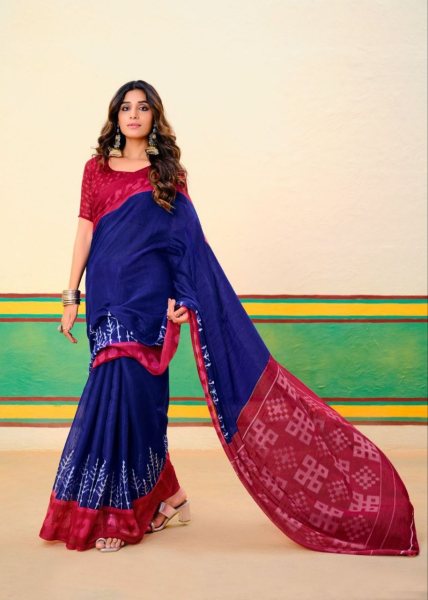 Affordable Soft Cotton Mill Ikkat Print Sarees with Plain Blouse  Cotton Sarees Wholesale