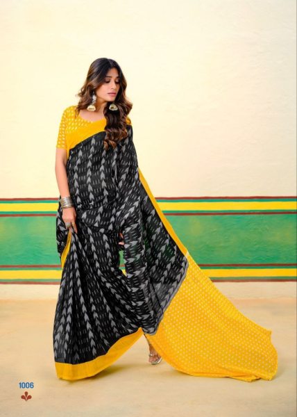 Affordable Soft Cotton Mill Ikkat Print Sarees with Plain Blouse  Cotton Sarees Wholesale