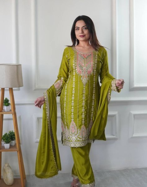 Affordable Trendy Party Wear Chinnnon Silk Suit wholesale Kurti in surat  