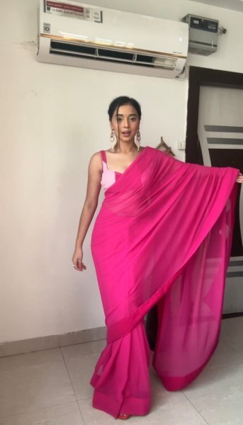 Alia Bhatt Pink Premium Georgette Ready To Wear Saree  Georgette Sarees Wholesale