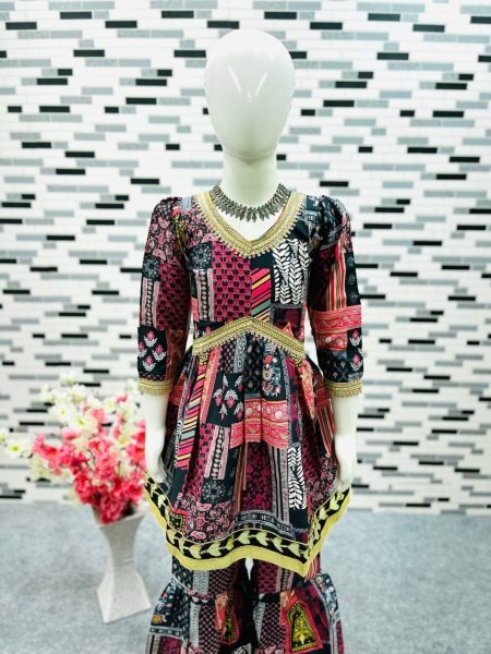 Alia Cut American Crepe Kids Sharara  Girls Wear