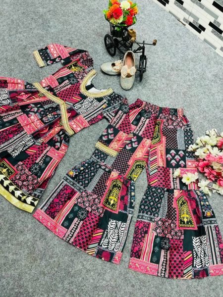 Alia Cut American Crepe Kids Sharara  Girls Wear