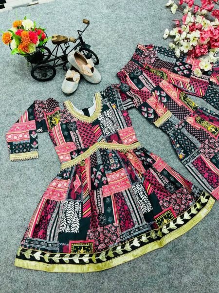 Alia Cut American Crepe Kids Sharara  Girls Wear