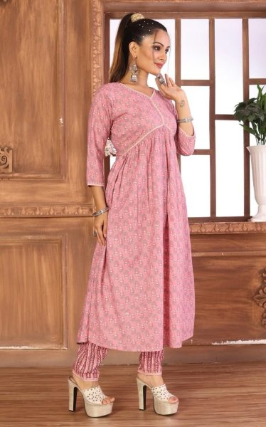 Alia Cut Neck With 3/4 Quarter Sleeve Kurti With Bottom  Kurti With Bottom Wholesale