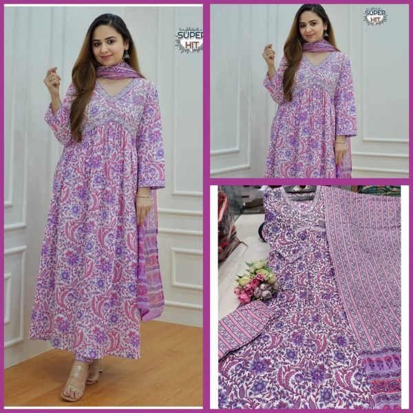 Aliya Cut Cotton Embroidery Work Suits Set  3 Piece Kurti Set