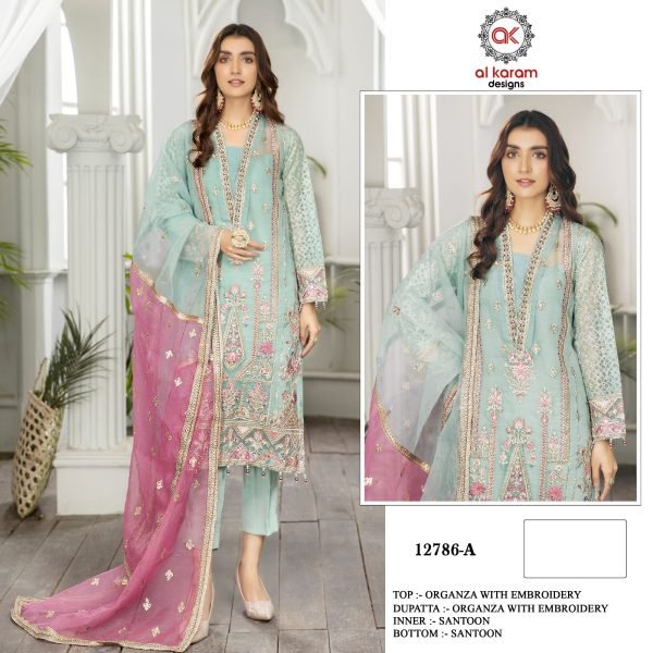  Alkaram 12786   Heavy Organza With Heavy Embroidery  (3mm) sequence Work Pakistani suit Pakistani Suits Wholesale