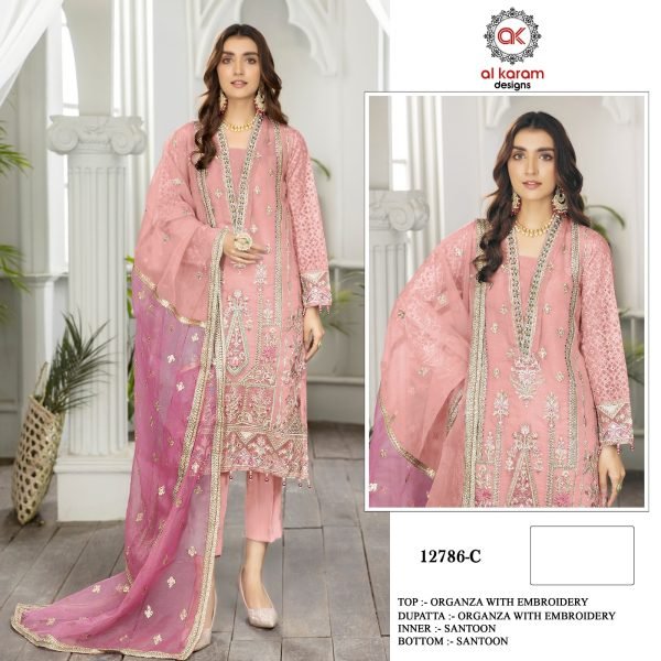  Alkaram 12786   Heavy Organza With Heavy Embroidery  (3mm) sequence Work Pakistani suit Pakistani Suits Wholesale