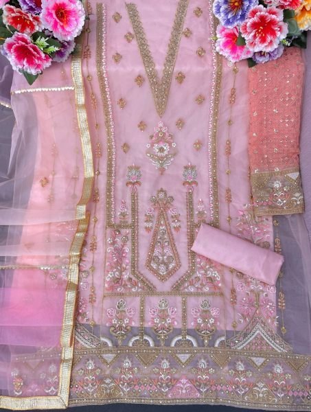  Alkaram 12786   Heavy Organza With Heavy Embroidery  (3mm) sequence Work Pakistani suit Pakistani Suits Wholesale