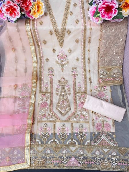  Alkaram 12786   Heavy Organza With Heavy Embroidery  (3mm) sequence Work Pakistani suit Pakistani Suits Wholesale