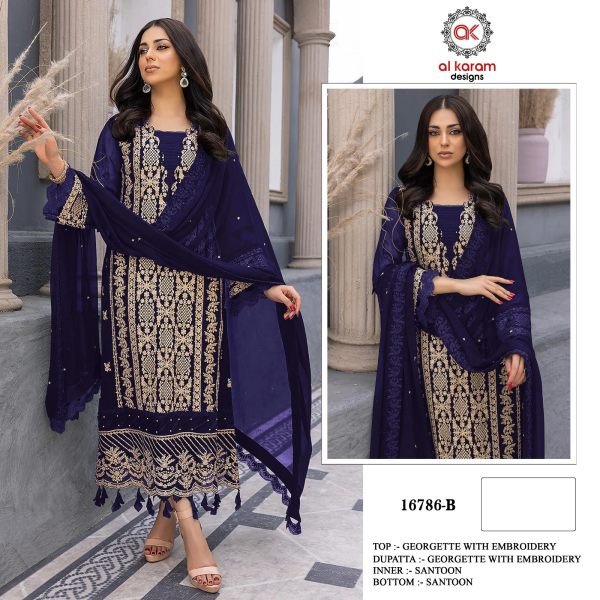 Alkaram 16786 Heavy Georgette With Heavy Embroidery Pakistani Suit Pakistani Suits Wholesale