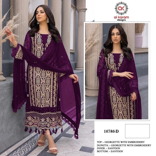 Alkaram 16786 Heavy Georgette With Heavy Embroidery Pakistani Suit Pakistani Suits Wholesale