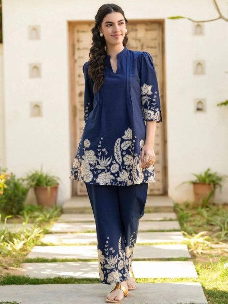 Alluring Blue Rayon Slub Top Pant Set for Women at Manufacturer Rate CO ORD Sets