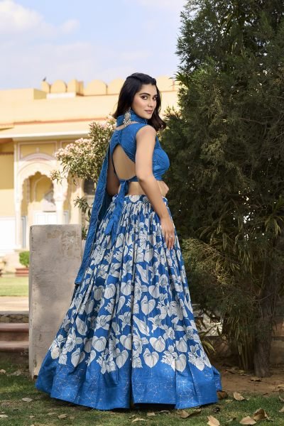 Alluring Royal Blue Floral Printed Tussar Silk Lehenga Choli for Festival Wear Designer Lehenga Choli