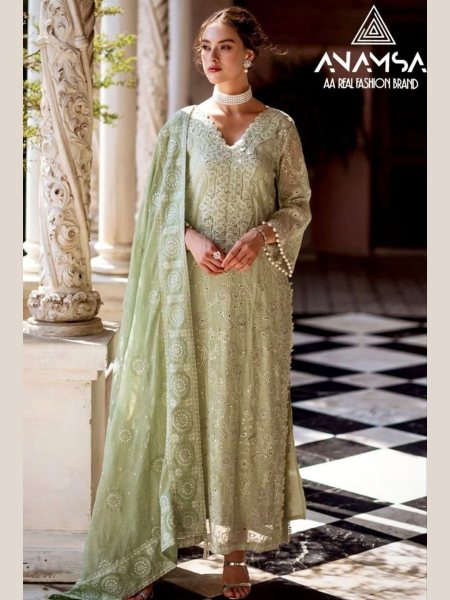 Anamsa Semi Stitched Cotton Heavy Embroidered Suits  Cotton Salwar Kameez Wholesale