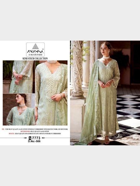 Anamsa Semi Stitched Cotton Heavy Embroidered Suits  Cotton Salwar Kameez Wholesale