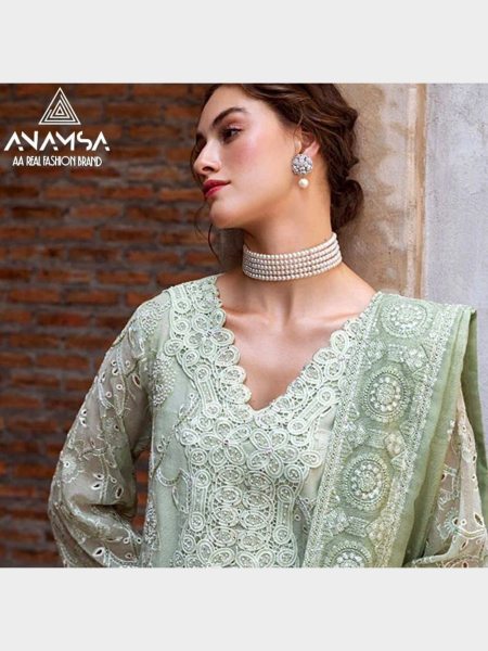 Anamsa Semi Stitched Cotton Heavy Embroidered Suits  Cotton Salwar Kameez Wholesale