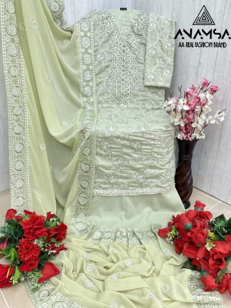 Anamsa Semi Stitched Cotton Heavy Embroidered Suits  Cotton Salwar Kameez Wholesale