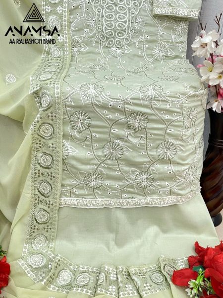 Anamsa Semi Stitched Cotton Heavy Embroidered Suits  Cotton Salwar Kameez Wholesale