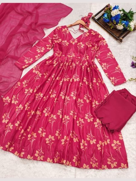 Top Trending Anarkali chinnon silk kurta pant with dupatta sets Anarkali Kurtis 
