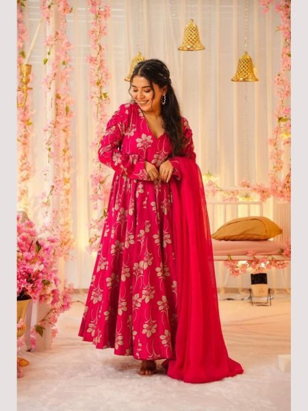 Top Trending Anarkali chinnon silk kurta pant with dupatta sets Anarkali Kurtis 