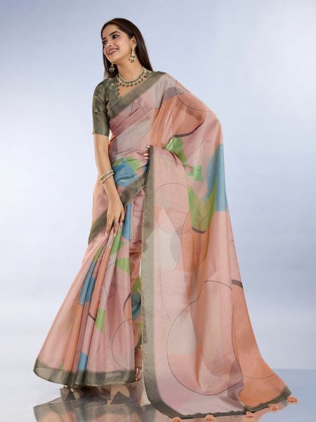 Anmol Silk Saree in Subtle Pastel Shades with Tassel Pallu and Blouse Piece  Sarees 