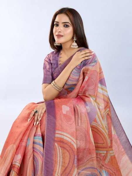 Anmol Silk Saree with Floral Abstract Print and Olive Border for Festive Wear Sarees 