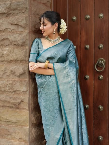 Aqua Mist Banarasi Soft Silk Saree with Rich Weaving Stylish Pick for Festive Gifting  Banarasi Saree Wholesale