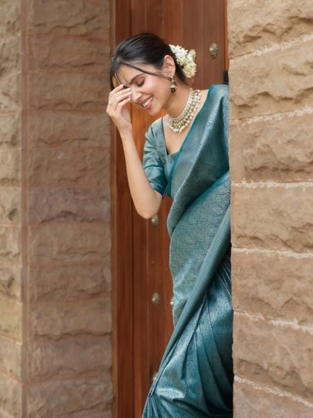 Aqua Mist Banarasi Soft Silk Saree with Rich Weaving Stylish Pick for Festive Gifting  Banarasi Saree Wholesale