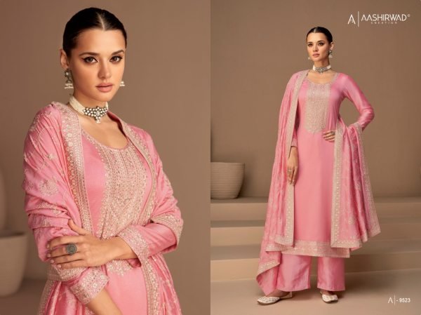  ASHIRWAD DHAGA Heavy Premium Silk With Embroidery Sequence Work  Designer Plazzo Salwar Suits Wholesale