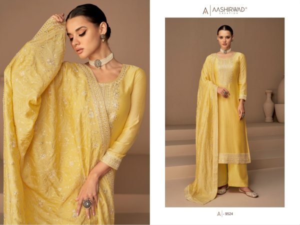  ASHIRWAD DHAGA Heavy Premium Silk With Embroidery Sequence Work  Designer Plazzo Salwar Suits Wholesale