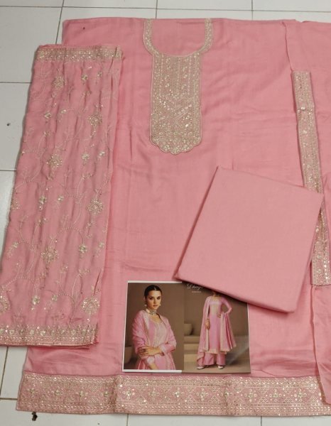  ASHIRWAD DHAGA Heavy Premium Silk With Embroidery Sequence Work  Designer Plazzo Salwar Suits Wholesale