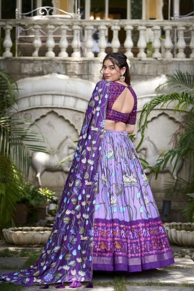 Astonishing Lavender Patola Printed Silk Event Wear Lehenga Choli Navratri Lehnega Choli