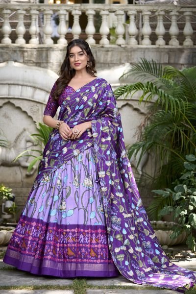 Astonishing Lavender Patola Printed Silk Event Wear Lehenga Choli Navratri Lehnega Choli