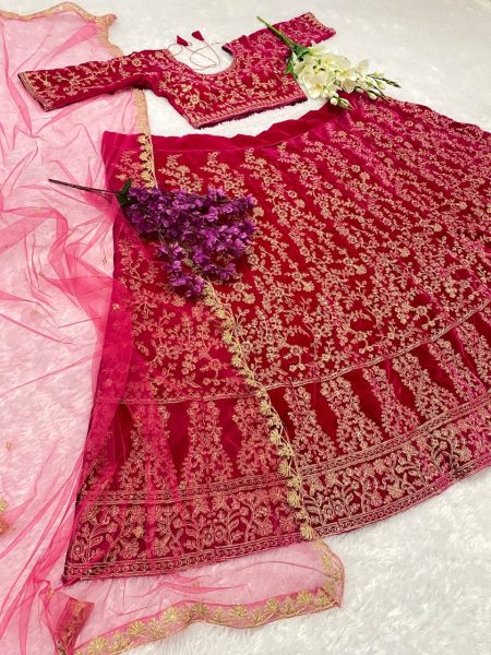 Attractive  Embroidered Velvet Lehenga Choli  Bridal Lehenga Choli