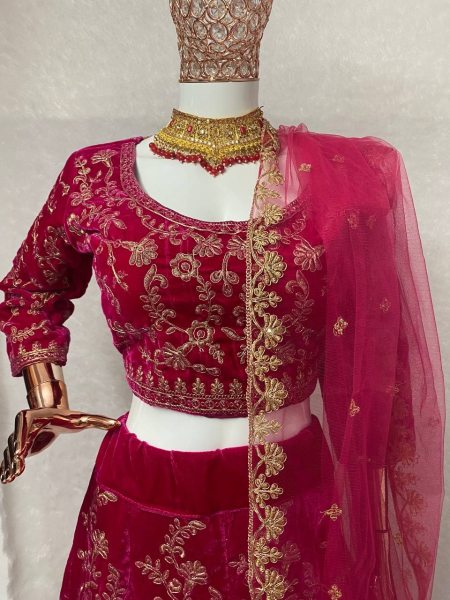 Attractive  Embroidered Velvet Lehenga Choli  Bridal Lehenga Choli